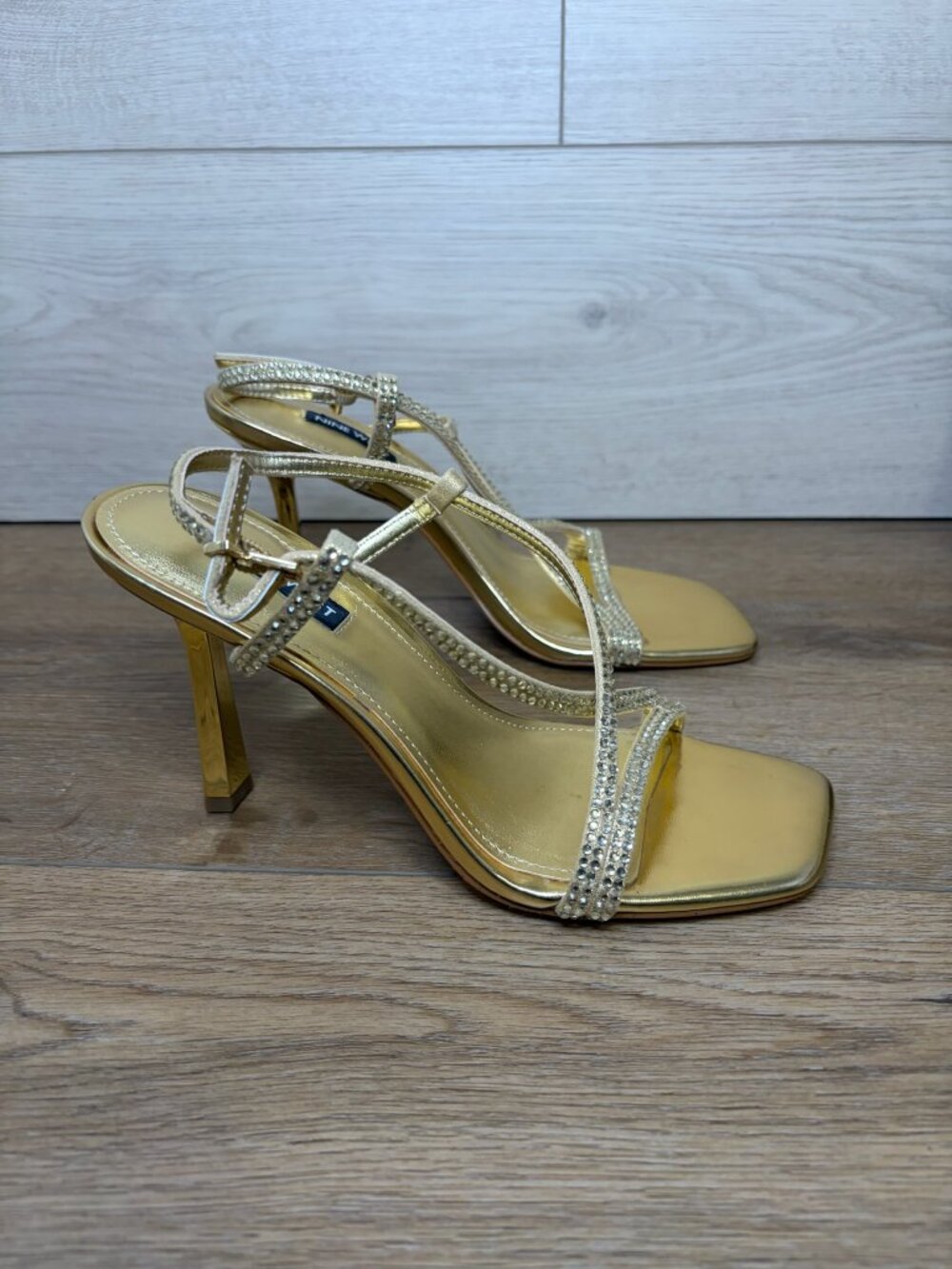 Nine West Vallan Gold Rhinestone Strappy Slingback Heels Size 7M